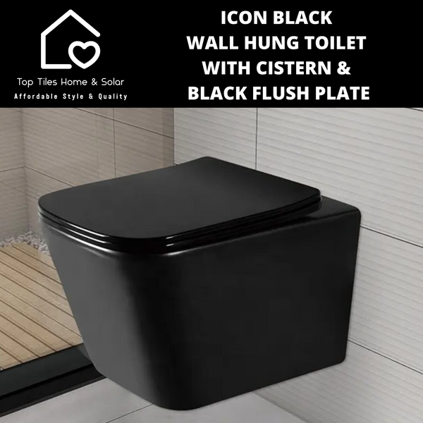 Icon Black Wall Hung Toilet with Cistern & Black Flush Plate