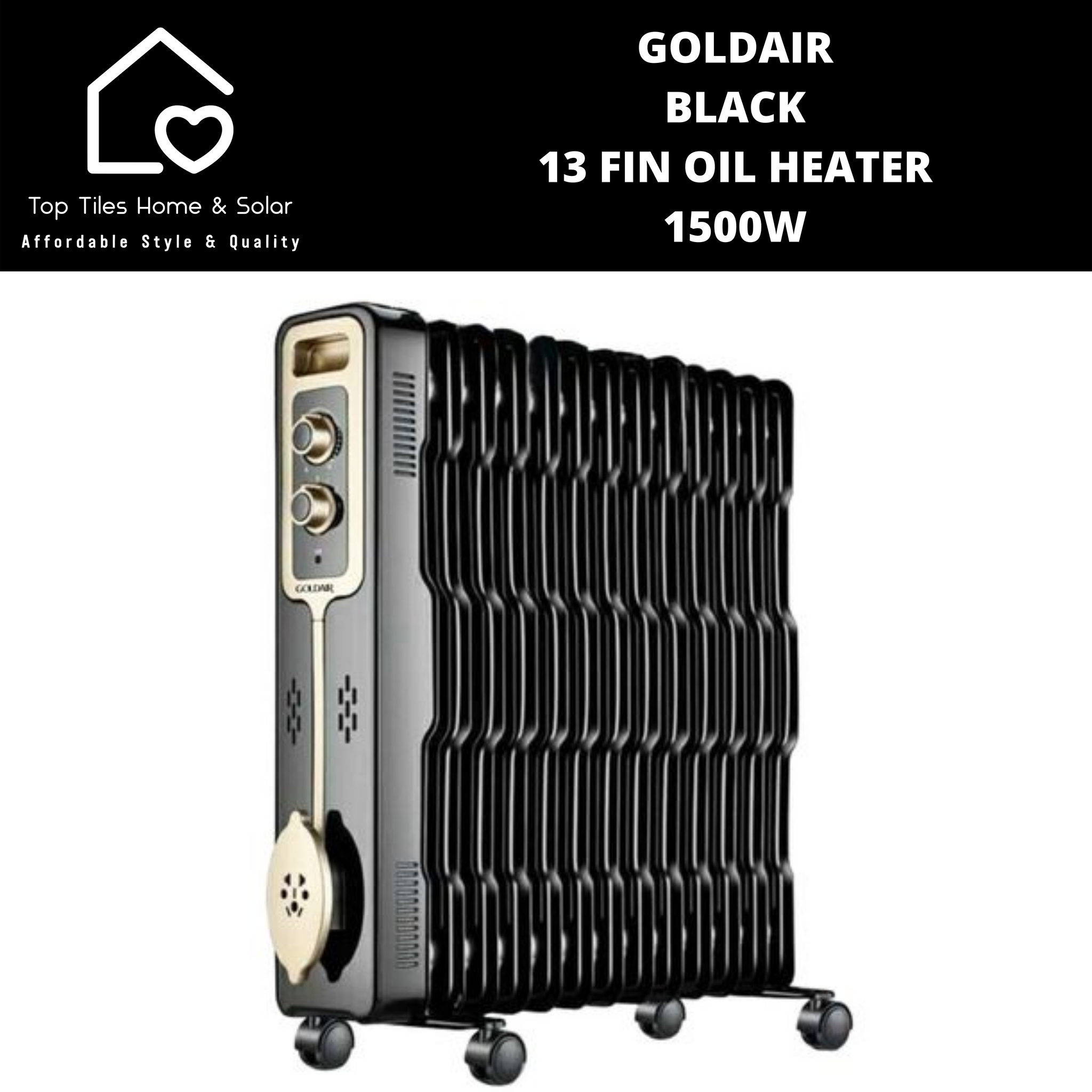 Goldair Black 13 Fin Oil Heater - 1500W – Top Tiles Home u0026 Solar