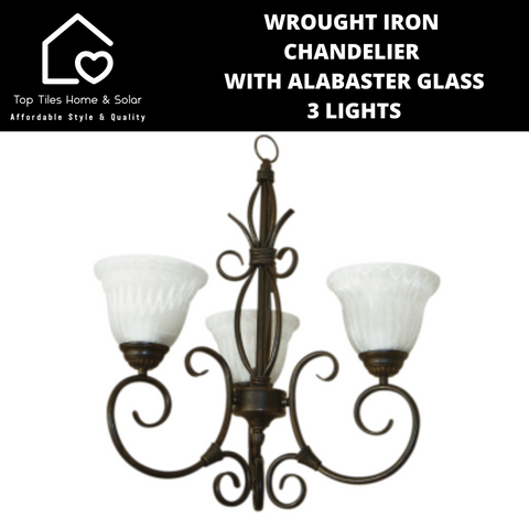 Wrought Iron Chandelier with Alabaster Glass - 3 Lights