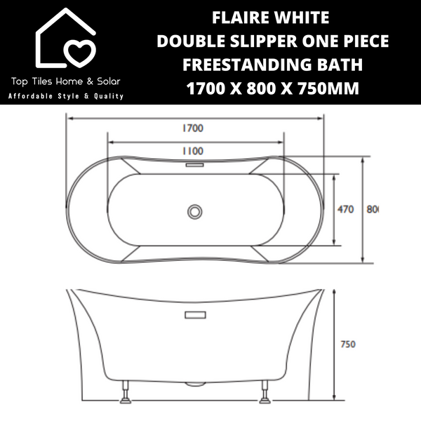 Flaire White Double Slipper One Piece Freestanding Bath - 1700 x 800 x 750mm