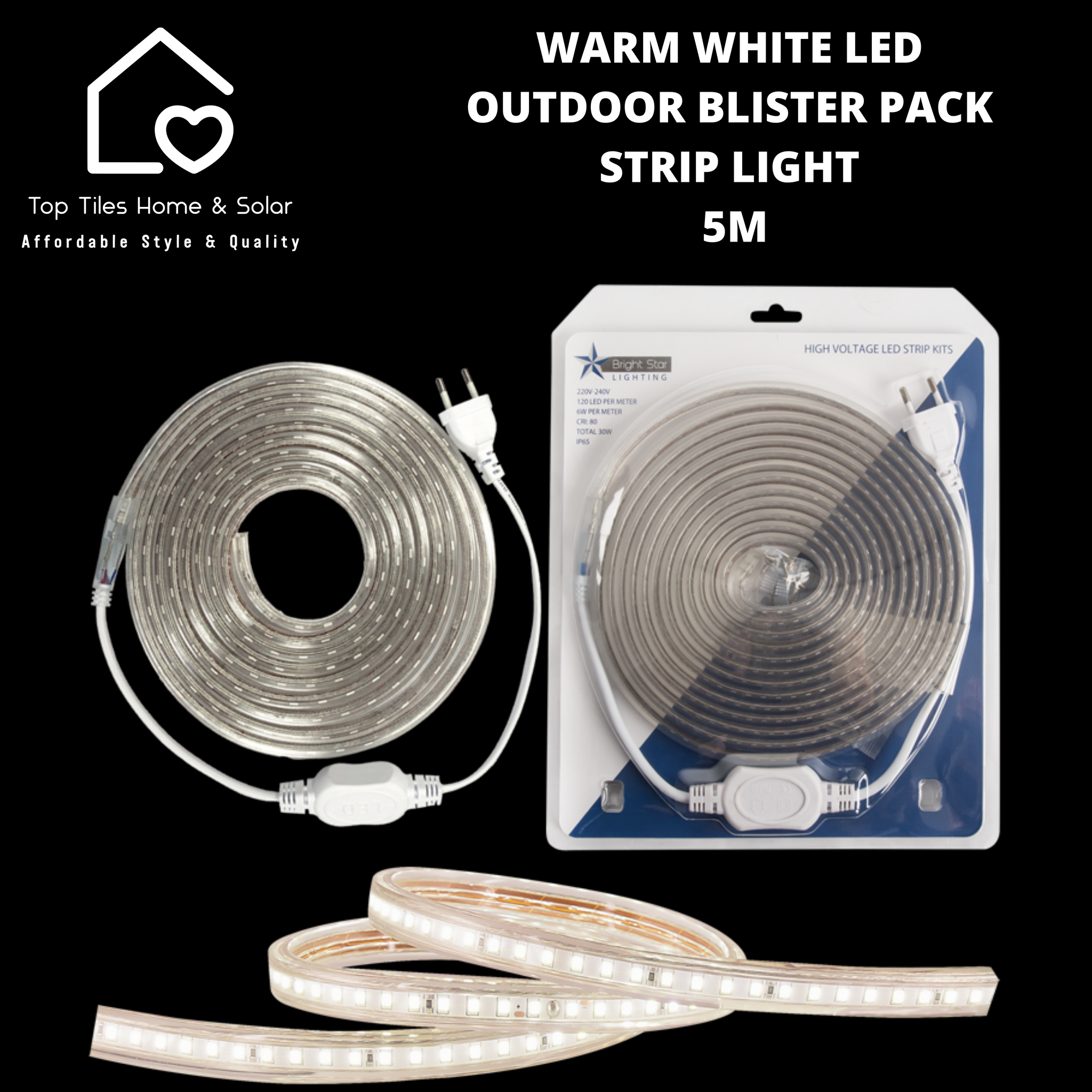 Warm White LED Outdoor Blister Pack Strip Light - 5m