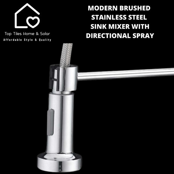 Modern Brushed Stainless Steel Sink Mixer with Directional Spray