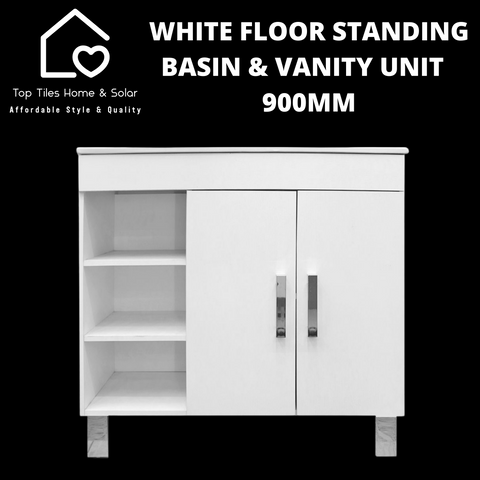 White Floor Standing Basin & Vanity Unit -  900mm