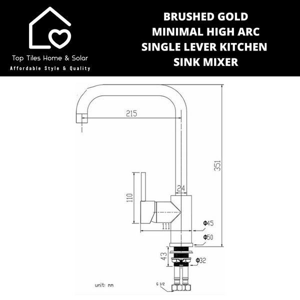 Brushed Gold Minimal High Arc Single Lever Kitchen Sink Mixer