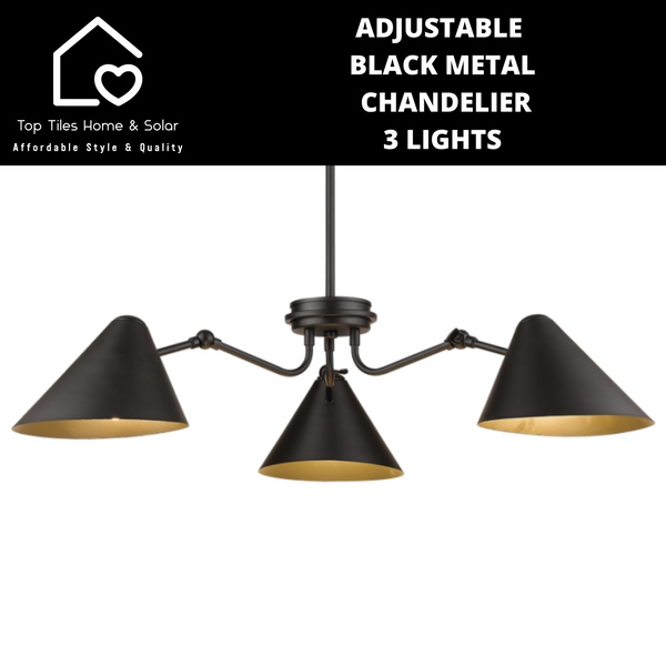 Adjustable Black Metal Chandelier - 3 Lights