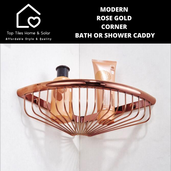 Modern Rose Gold Corner Bath or Shower Caddy
