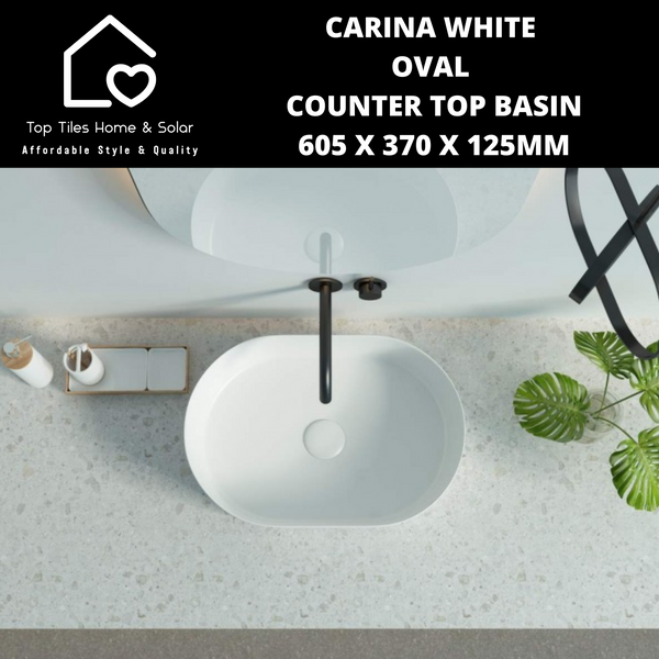 Carina White Oval Counter Top Basin - 605 x 370 x 125mm