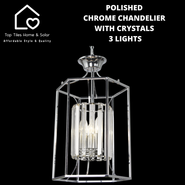 Polished Chrome Chandelier With Crystals - 3 Lights
