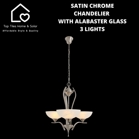 Satin Chrome Chandelier with Alabaster Glass - 3 Lights