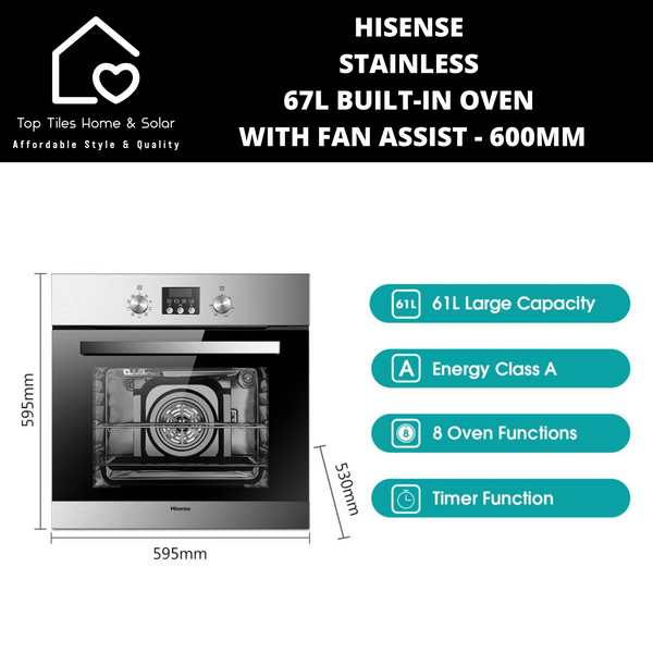 Hisense Stainless 67L Built-in Oven with Fan Assist - 60cm