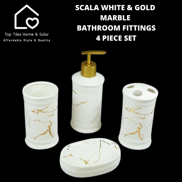 Scala White & Gold Marble Bathroom Fittings - 4 Piece Set