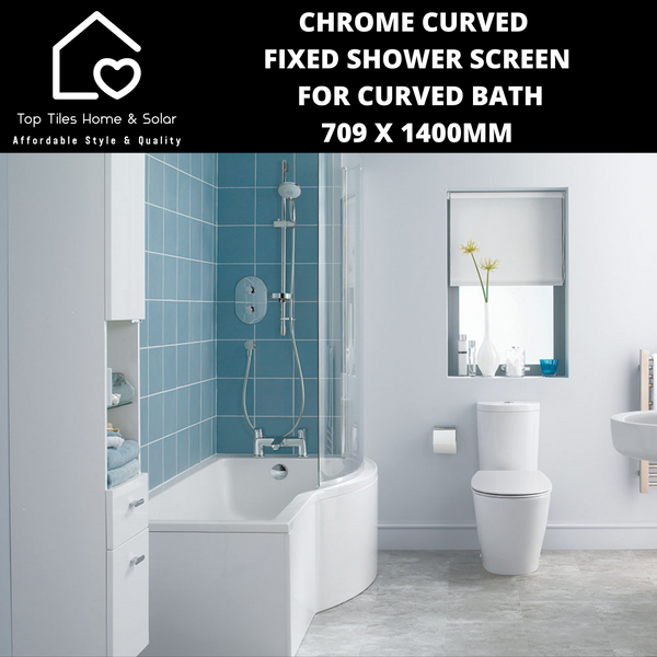 Chrome Curved Fixed Shower Screen For Curved Bath - 709 x 1400mm