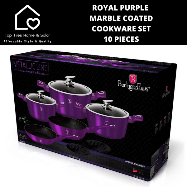 Royal Purple Marble Coated Cookware Set - 10 Pieces