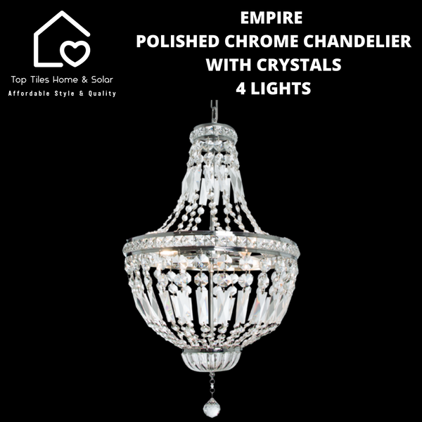 Empire Polished Chrome Chandelier With Crystals - 4 Lights