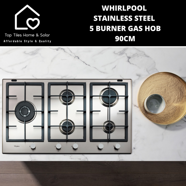 Whirlpool Stainless Steel 5 Burner Gas Hob - 90cm