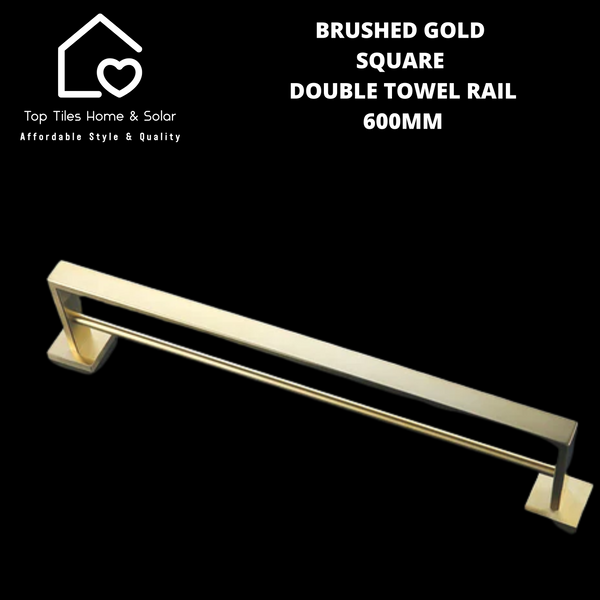 Brushed Gold Square Double Towel Rail - 600mm