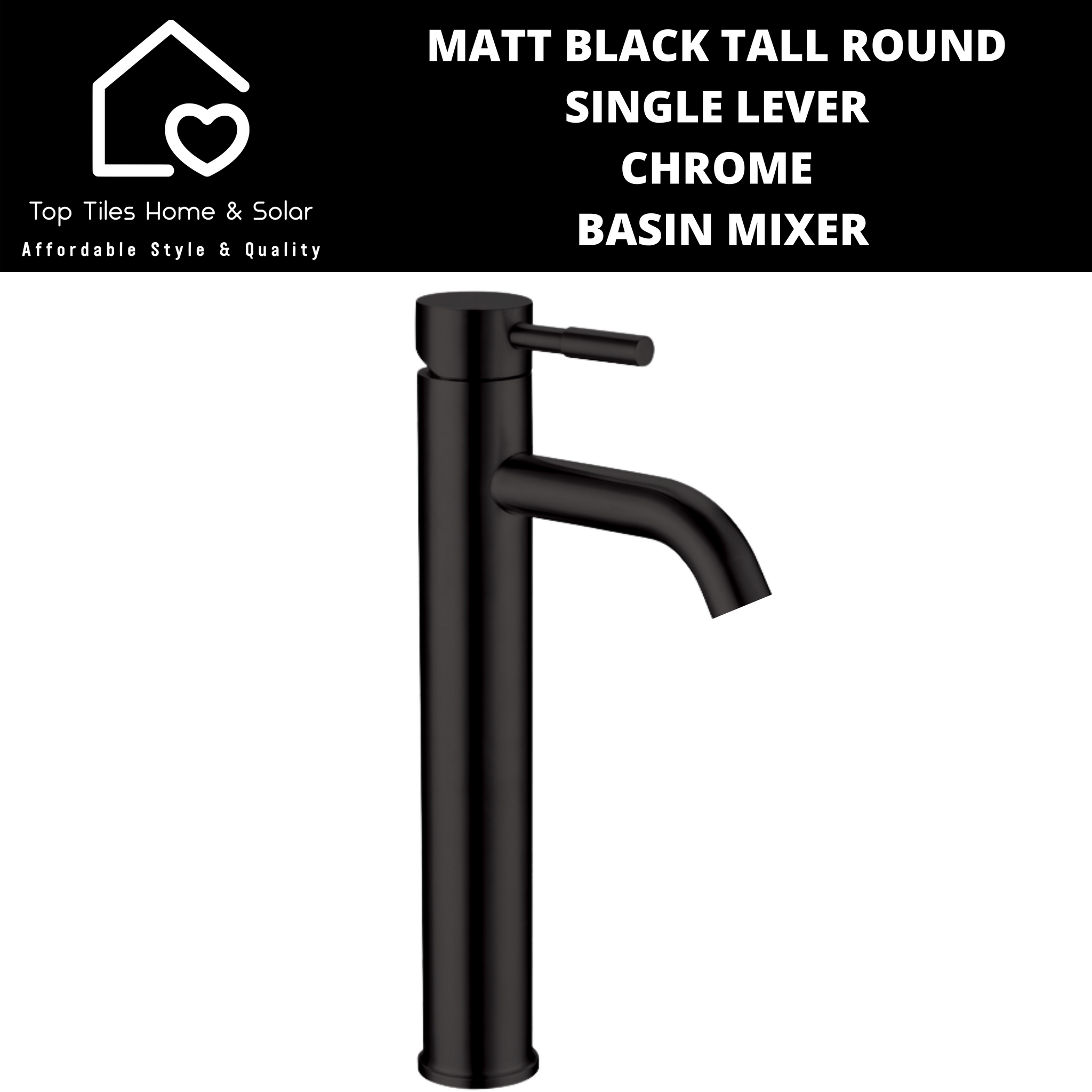 Matt Black Tall Round Single Lever Basin Mixer