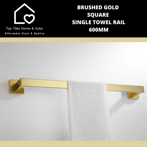 Brushed Gold Square Single Towel Rail - 600mm