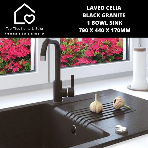 Laveo Celia Black Granite 1 Bowl Sink - 790 x 440 x 170mm