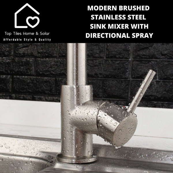 Modern Brushed Stainless Steel Sink Mixer with Directional Spray