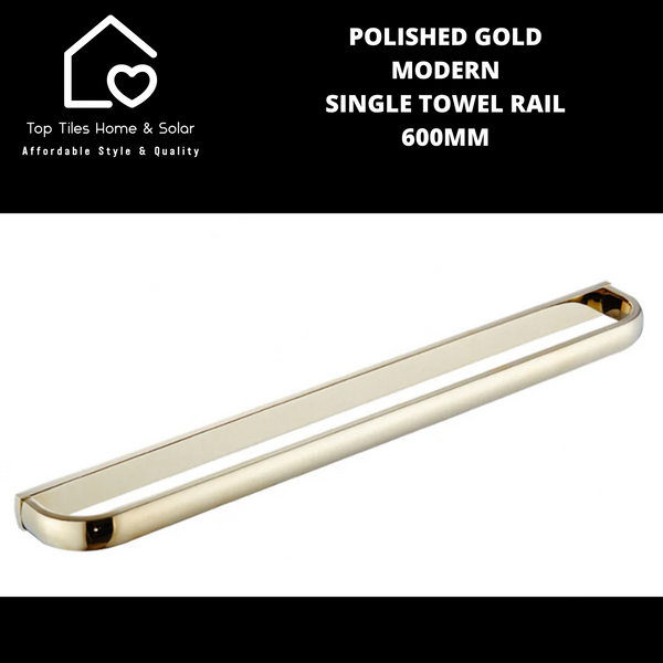 Polished Gold Modern Single Towel Rail - 600mm