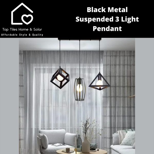 Black Metal Suspended 3 Light Pendant