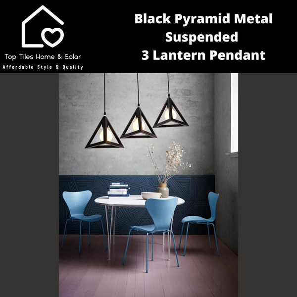 Black Pyramid Metal Suspended 3 Lantern Pendant