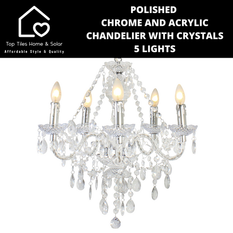 Polished Chrome And Acrylic Chandelier With Crystals - 5 Lights