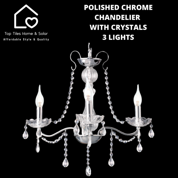 Polished Chrome Chandelier with Crystals - 3 Lights