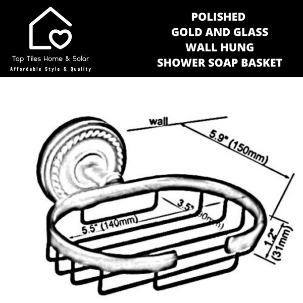 Polished Gold And Glass Wall Hung Shower Soap Basket