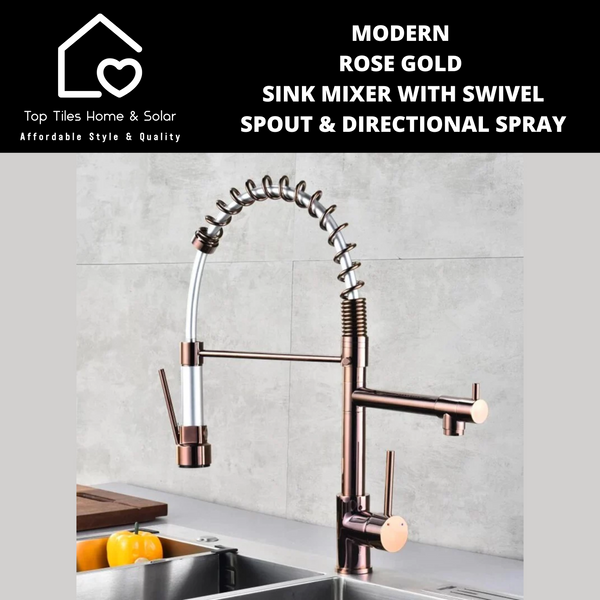 Modern Rose Gold Sink Mixer with Swivel Spout & Directional Spray