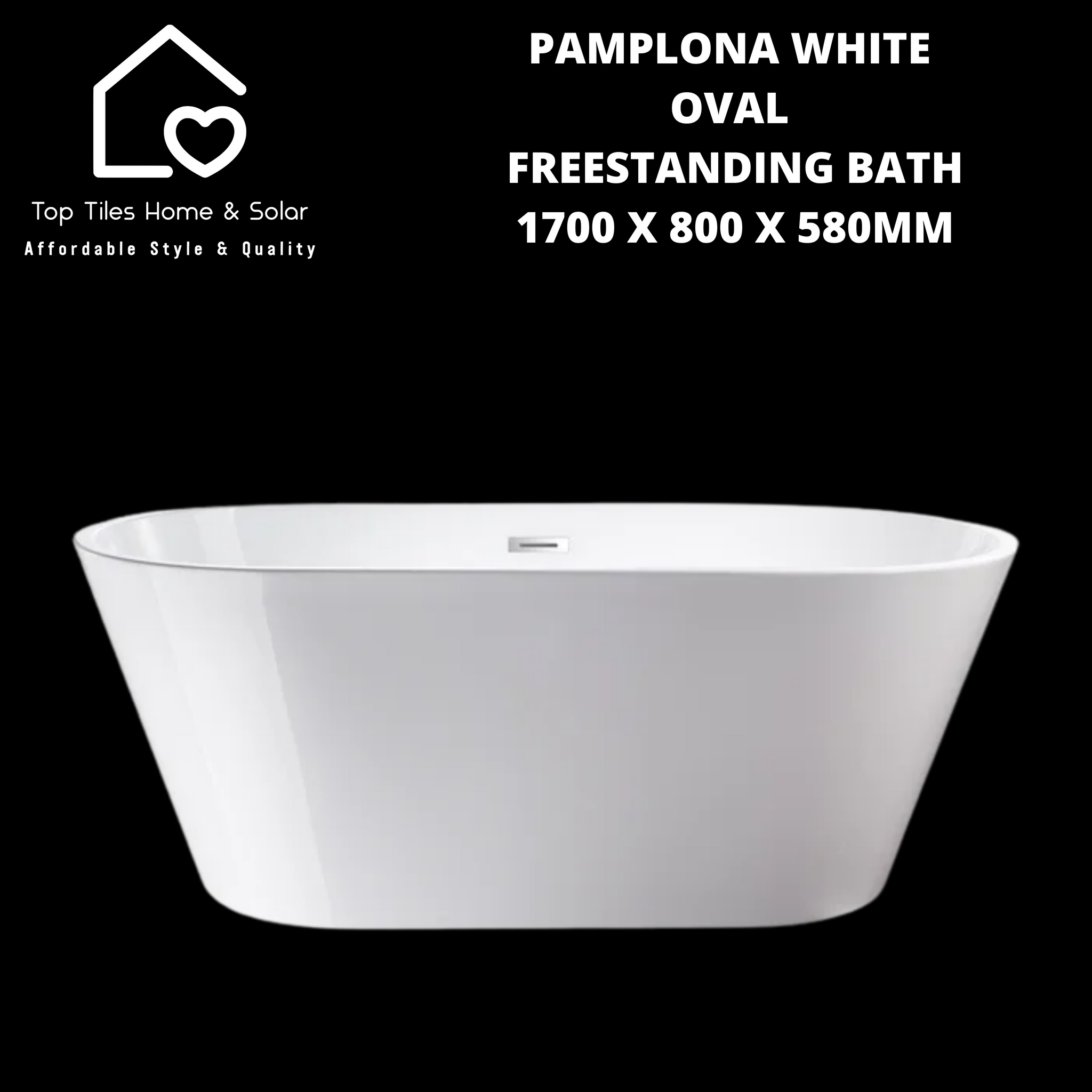 Pamplona White Oval Freestanding Bath - 1700 x 800 x 580mm