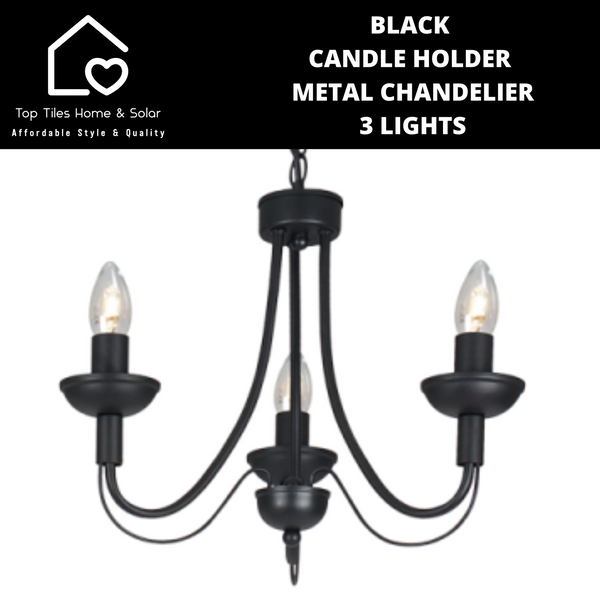 Black Candle Holder Metal Chandelier - 3 Lights