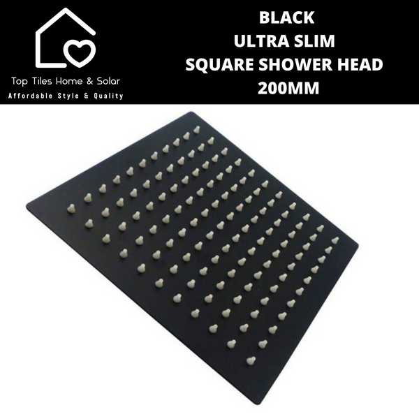 Black Ultra Slim Square Shower Head - 200mm