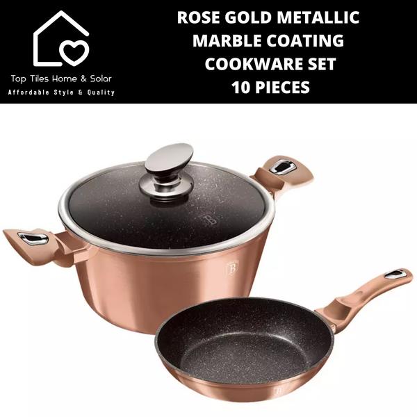 Rose Gold Metallic Marble Coating Cookware Set - 10 Pieces