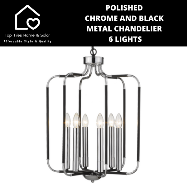 Polished Chrome And Black Metal Chandelier - 6 Lights
