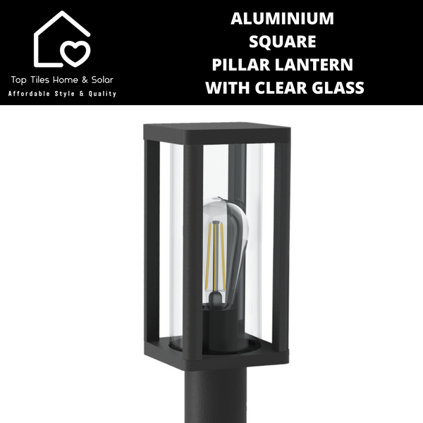 Aluminium Square Pillar Lantern with Clear Glass