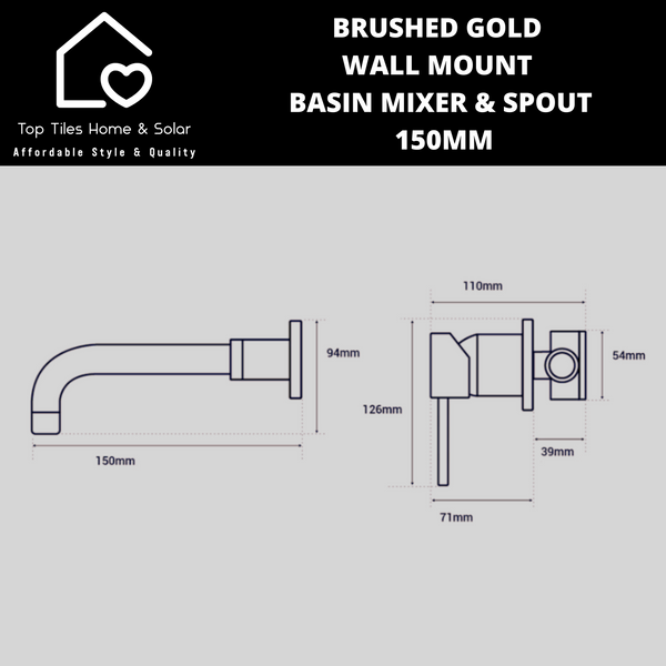 Brushed Gold Wall Mount Basin Mixer With Swivel Spout - 150mm
