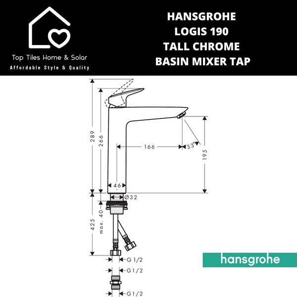 Hansgrohe Logis 190 Tall Chrome Basin Mixer Tap