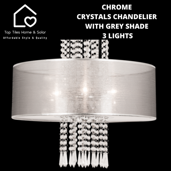 Chrome Crystals Chandelier With Grey Shade - 3 Lights