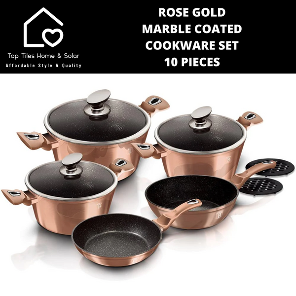 Rose Gold Marble Coated Cookware Set - 10 Pieces
