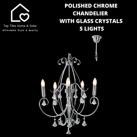 Polished Chrome Chandelier with Glass Crystals - 5 Lights