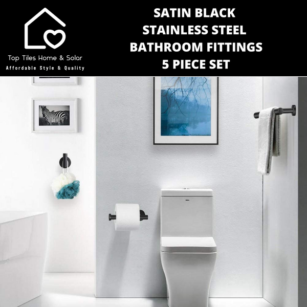 Satin Black Stainless Steel Bathroom Fittings - 5 Piece Set