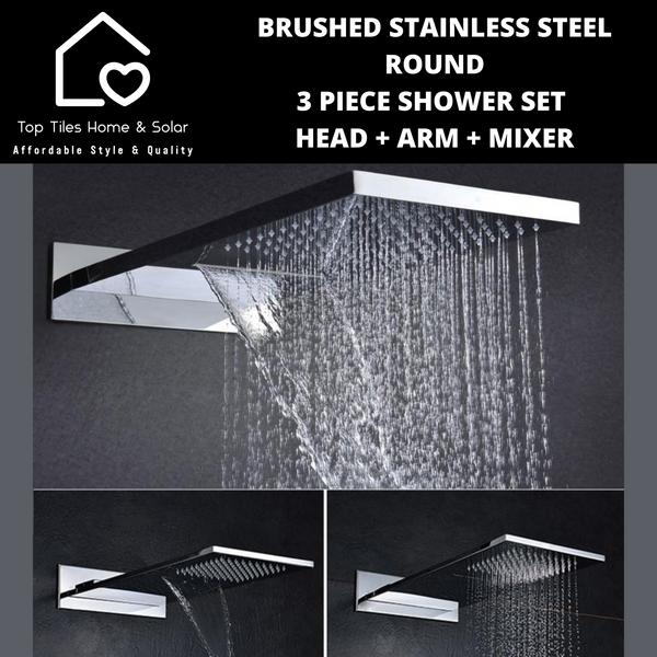 Brushed Steel Waterfall & Rainfall Wall Mount Shower With Diverter