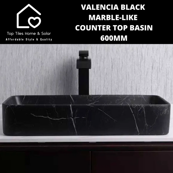 Valencia Black Marble-like Counter Top Basin - 600mm