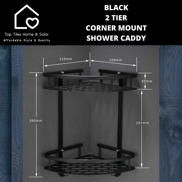 Black 2 Tier Corner Mount Shower Caddy