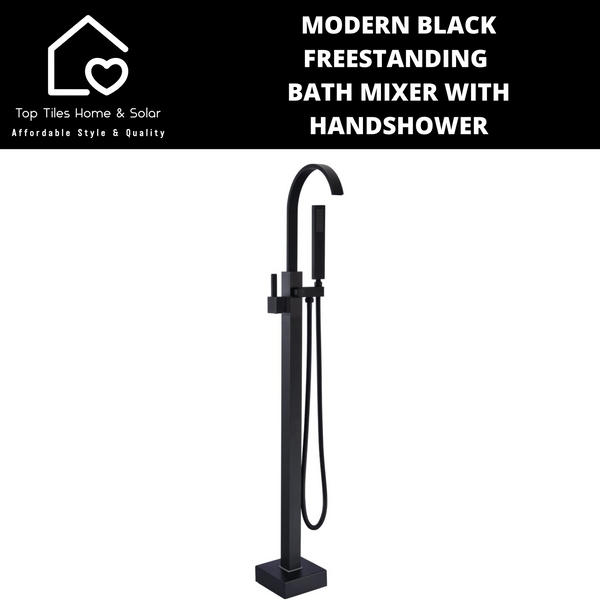 Modern Black Square Freestanding Bath Mixer With Handshower