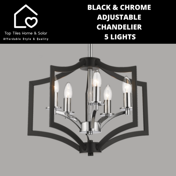 Black & Chrome Adjustable Chandelier - 5 Lights