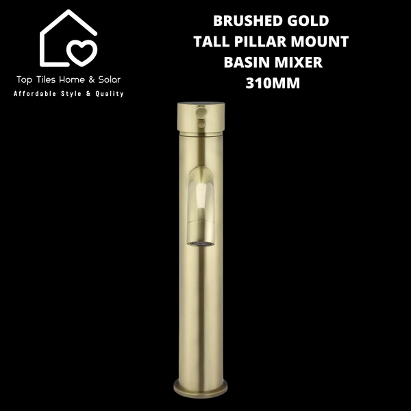 Brushed Gold Tall Pillar Mount Basin Mixer - 310mm