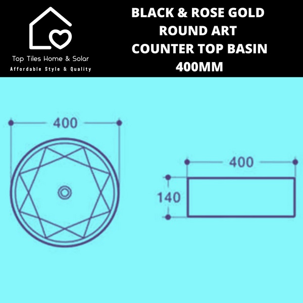 Black & Rose Gold Round Art Counter Top Basin - 400mm